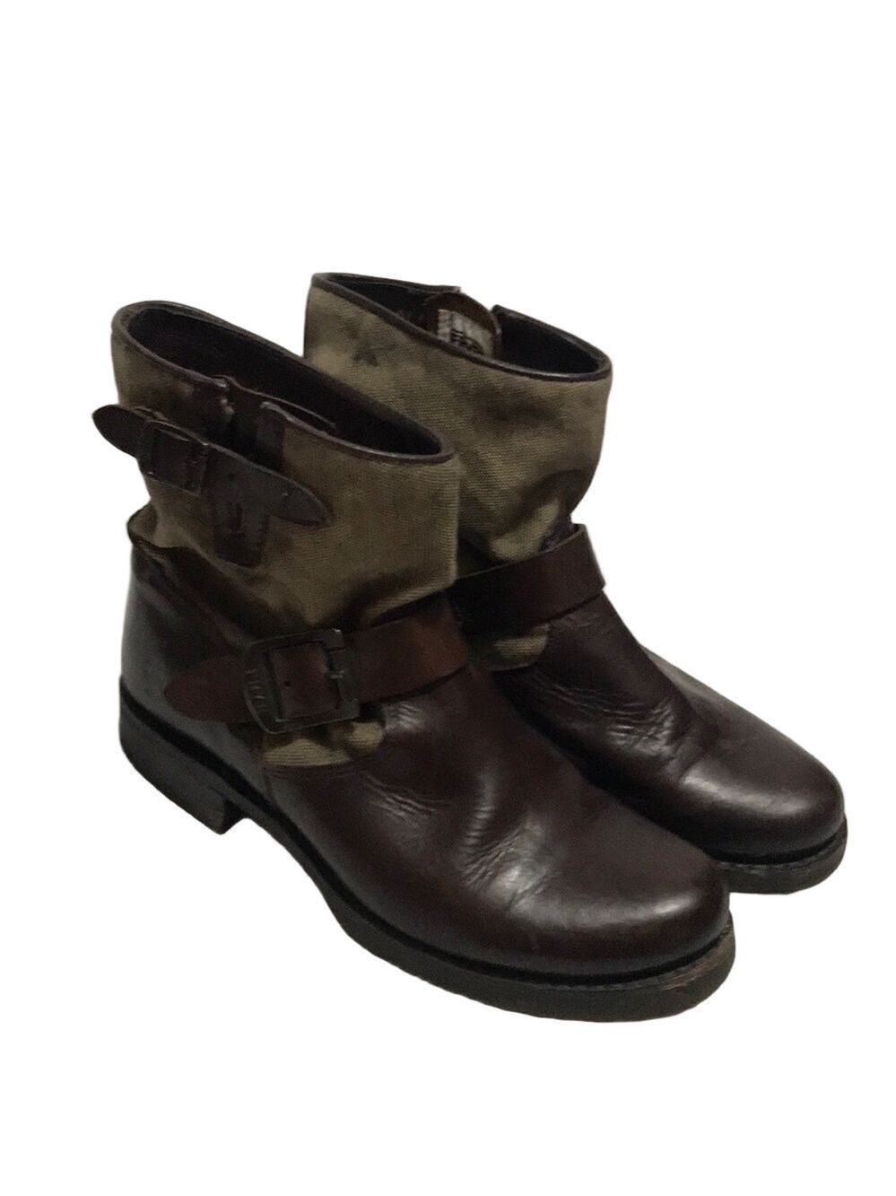 Frye Women’s Leather & Distressed Canvas Buckle Ankle Boots - Brown/Tan 6.5M